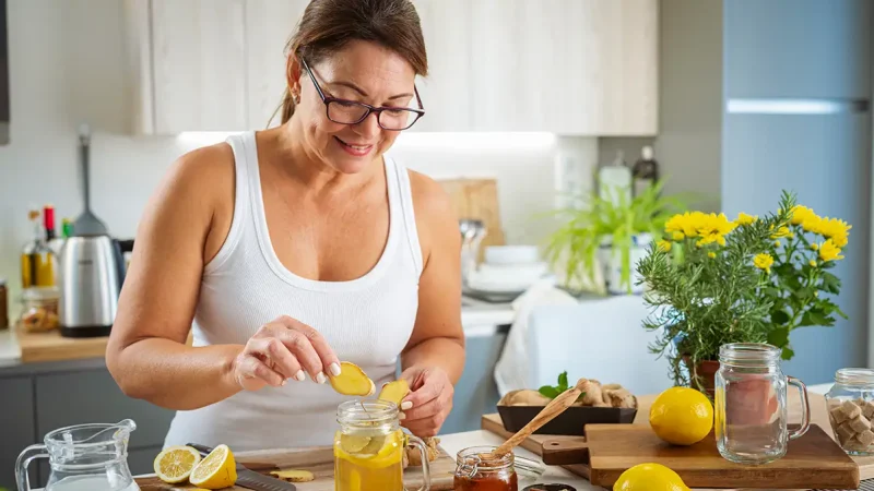 Infusión de jengibre fresco con limón para el resfriado